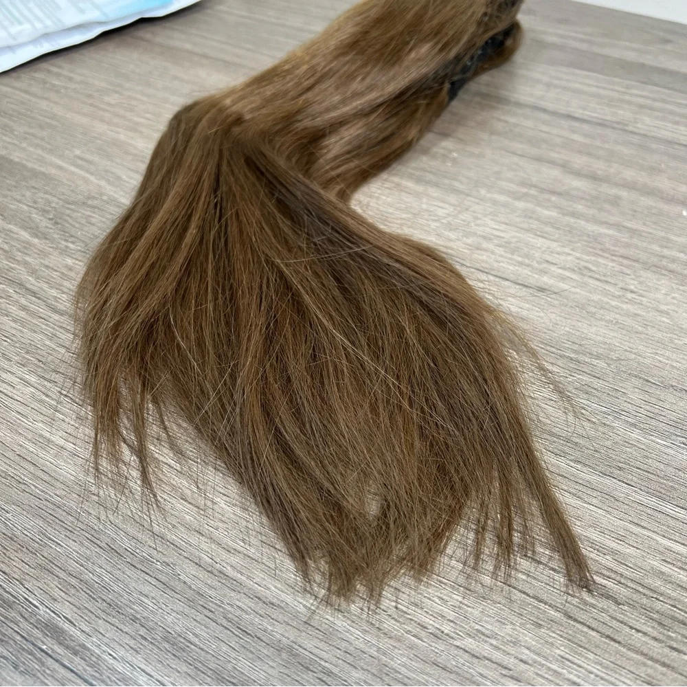 Natural Brown Human Hair Claw Clip 14 Inch Ponytail Extension